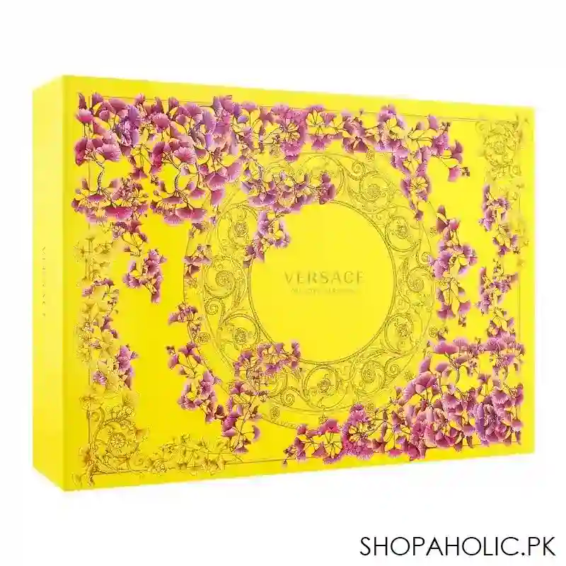 versace yellow diamond set eau de parfum 90ml + shower gel + body lotion + beauty pouch, for women image2