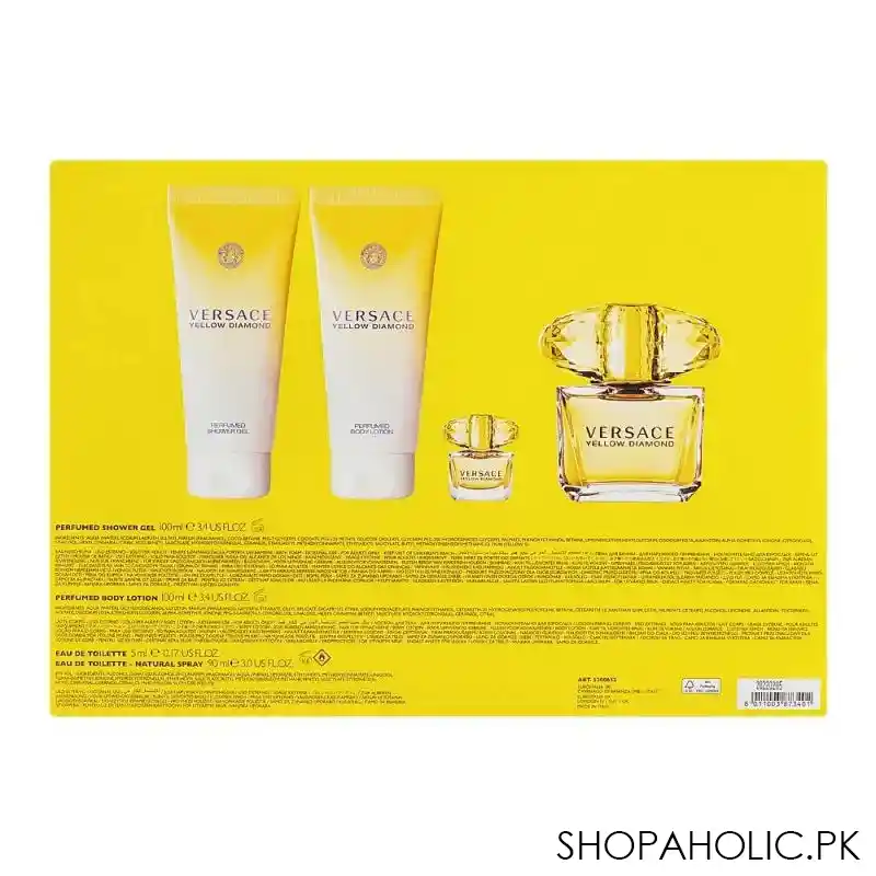 versace yellow diamond set eau de parfum 90ml + shower gel + body lotion + beauty pouch, for women image3