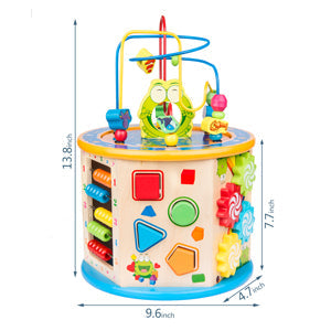 Activity Cube Toys for Kids Wooden 8-in-1 Activity Blocks Educational Bead Maze Toys Boys Girls Activity Center (Large)