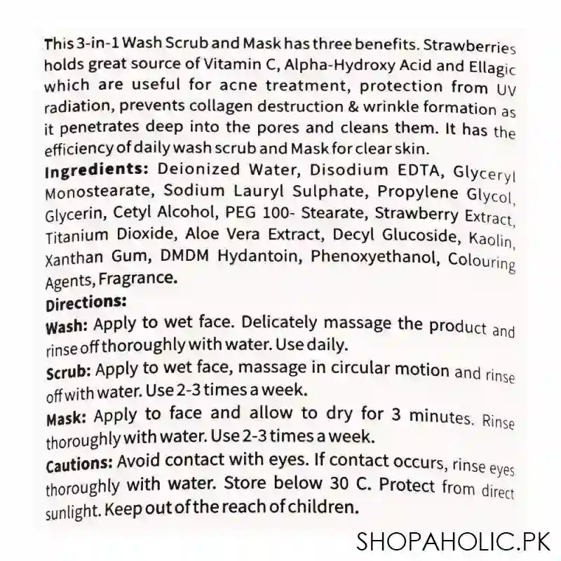 vibrant beauty brightening 3 in 1 strawberry scrub, mask & wash, for all skin types, 150ml image3
