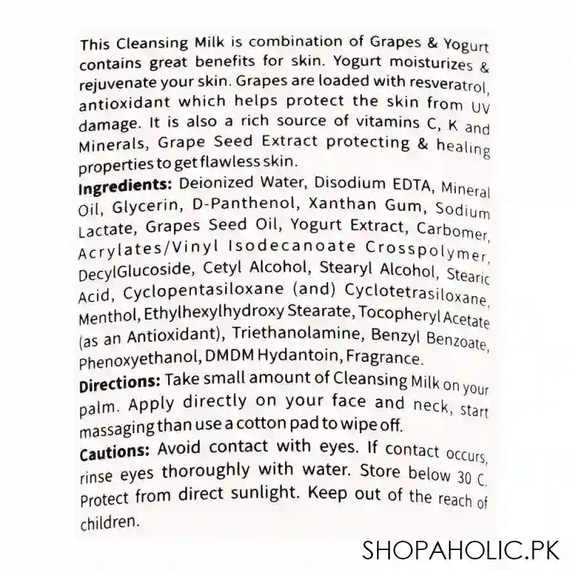 vibrant beauty brightening grapes & yogurt cleansing milk, for all skin types, 150ml image3