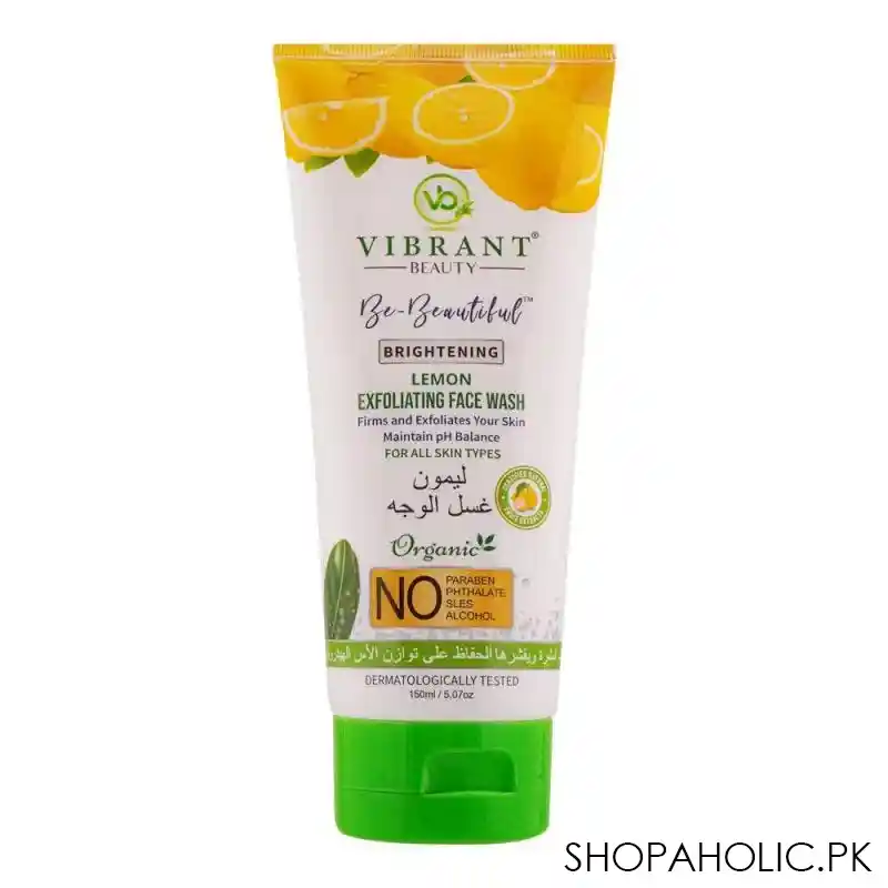 vibrant beauty brightening lemon exfoliating face wash, for all skin types, 150ml main image
