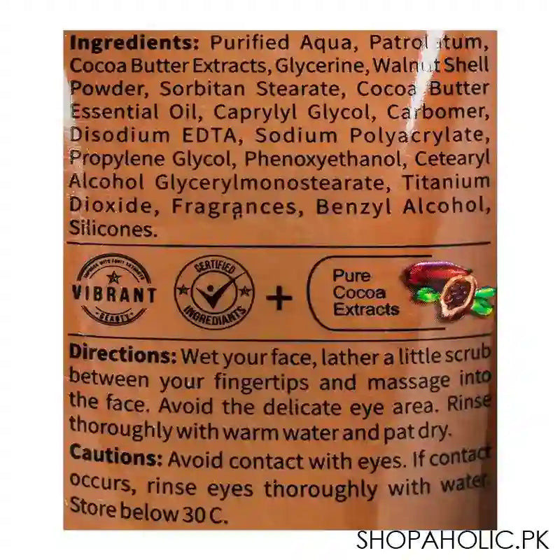 Vibrant Beauty Skin Brightening Cocoa Butter Creamy Scrub, For All Skin Types, Sulphate, Paraben & Phthalate Free, 200ml - Image 3
