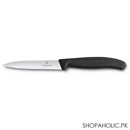 victorinox swiss classic paring knife, serrated edge, 4 inches, black, 6.7733 main image