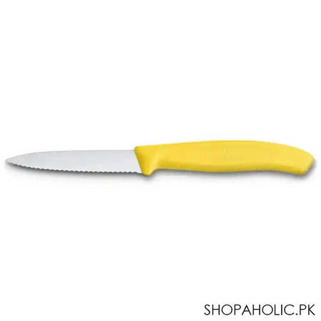 victorinox swiss classic paring knife, wavy edge, 3.14 inches, yellow, 6.7636.l118 main image