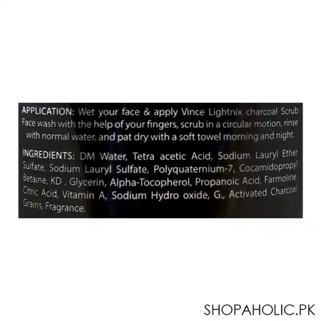 vince activated charcoal lightnix scrub face wash, paraben free, removes blackheads, 120ml image3