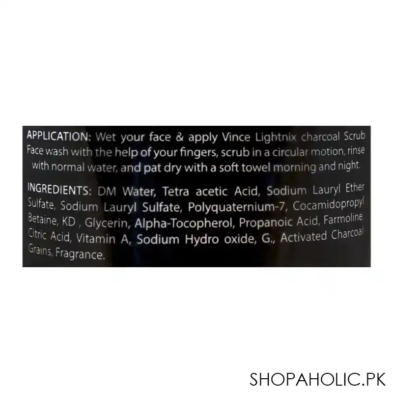 vince activated charcoal lightnix scrub face wash, paraben free, removes blackheads, 120ml image3
