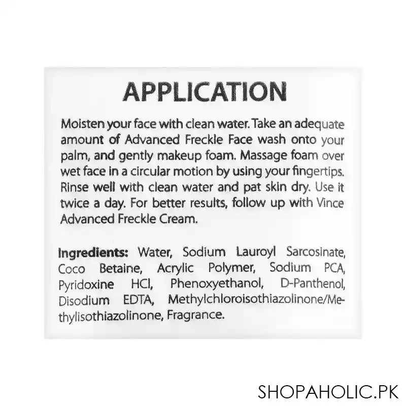 vince advanced freckle face wash 3x, helps reduce resistant  hyper pigmentation, for resistant & hyper pigmented skin, sulphate free, freckless, 120ml image3