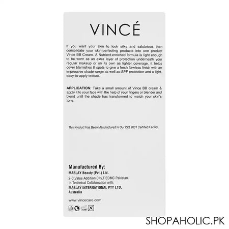 Vince BB Cream SPF125, For All Skin Types, Sun Protection, 50ml, VBBC03 - Image 5