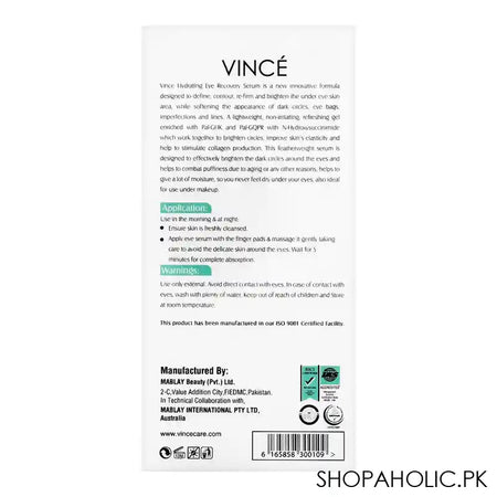 Vince Eye Recovery Serum, Reduces Dark Circles & Puffiness, 15ml - Image 2