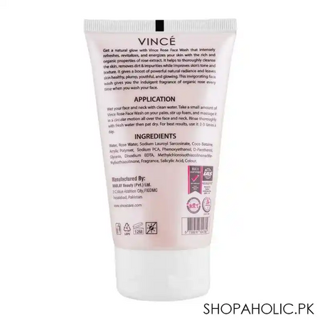 vince face wash rose pinkish glow naturex refreshes & revives, 120ml image2