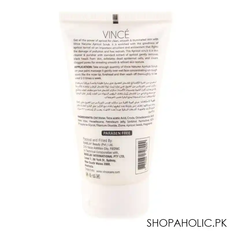 vince gentle exfoliator naturex apricot scrub, all skin types, paraben free, 120ml image2