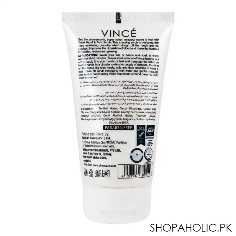 vince hand & foot scrub, for all skin types, 120ml image2