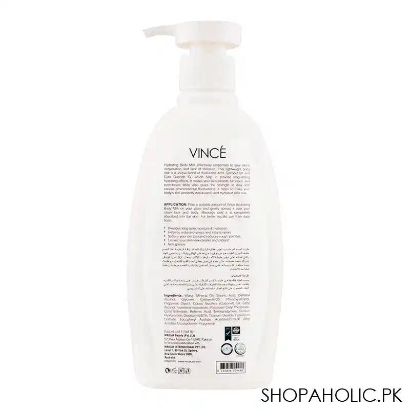 Vince Hyaluronic Acid & Coconut Oil Hydrating Body Milk, For All Skin Types, 300ml - Image 2
