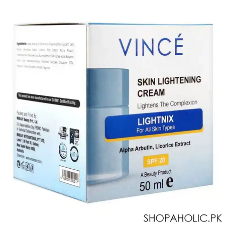 vince lightnix skin lightening spf 20 cream, all skin types, 50ml image2