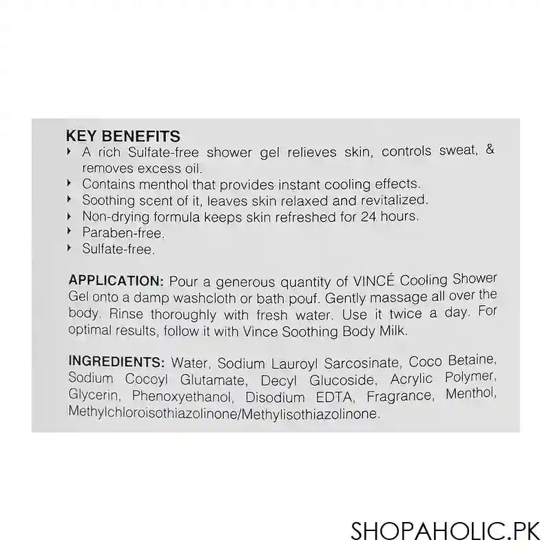 Vince Men Cooling & Refreshing With Menthol Sulfate Free Shower Gel, 300ml - Image 2