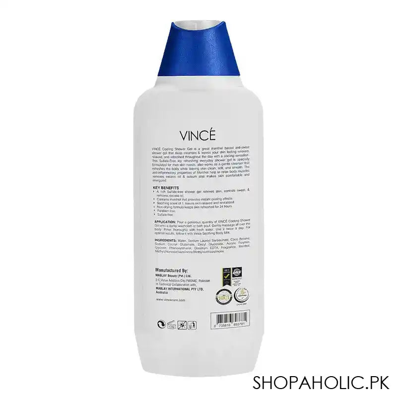 Vince Men Cooling & Refreshing With Menthol Sulfate Free Shower Gel, 300ml - Image 3