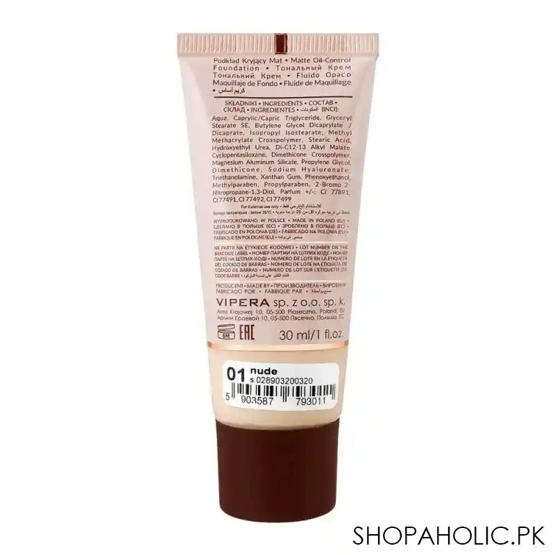 vipera renew skin 24h full coverage foundation combination to oily skin, 01 nude image2