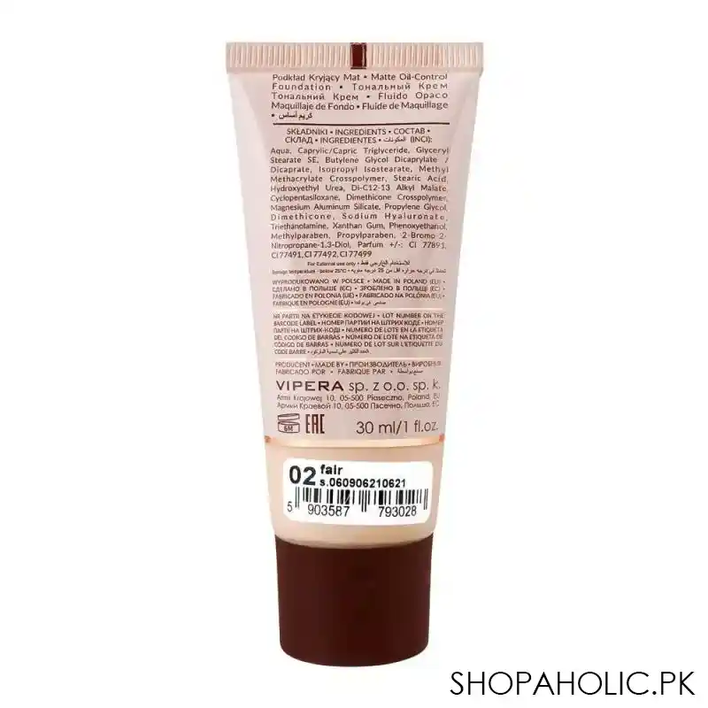 vipera renew skin 24h full coverage foundation combination to oily skin, 02 fair image2