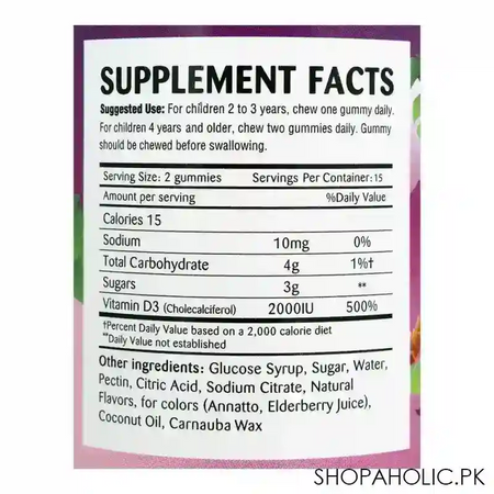 vitakids vitamins d3 gummies, 1000iu, 30 gummies, dietary supplement image3
