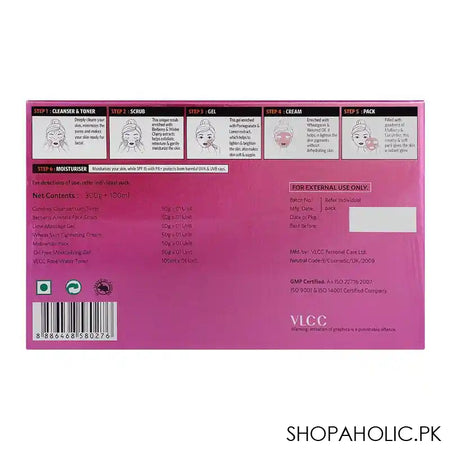 VLCC Salon Series Skin Tightening Facial Kit, Cleanser & Toner+Scrub+Gel+Cream+Pack+Moisturiser, 6-Pack, 300g+100ml - Image 2