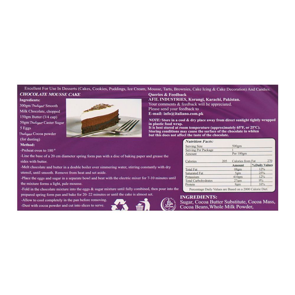 Italiano Cooking Chocolate, Smooth Milk Chocolate, 500g - Image 5