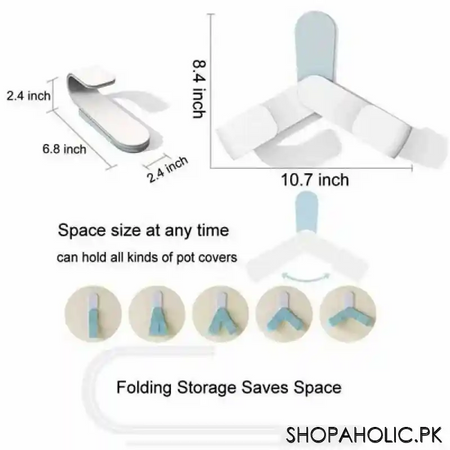wall mounted adjustable folding pot cover and lid holder image2