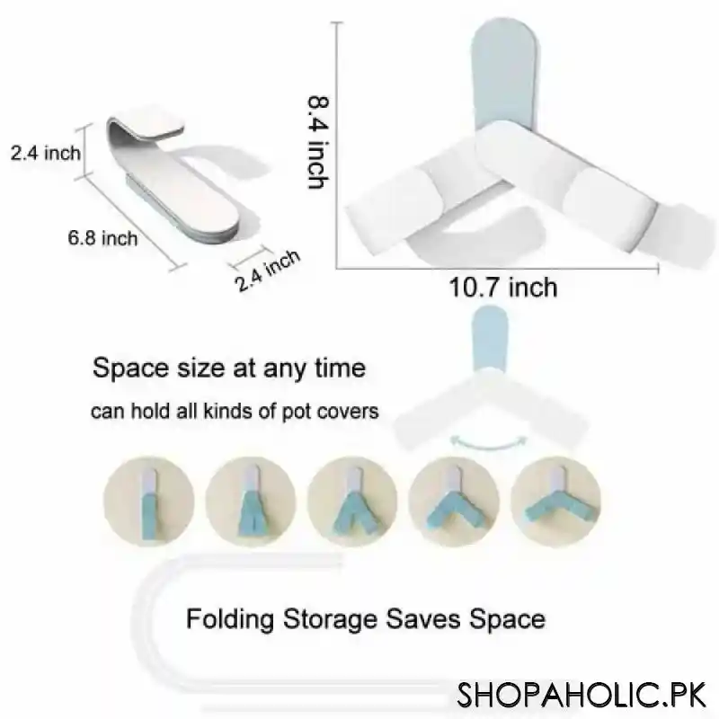 wall mounted adjustable folding pot cover and lid holder image2