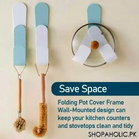 wall mounted adjustable folding pot cover and lid holder main image