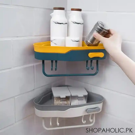 wall mounted corner rack with hook and towel holder image5