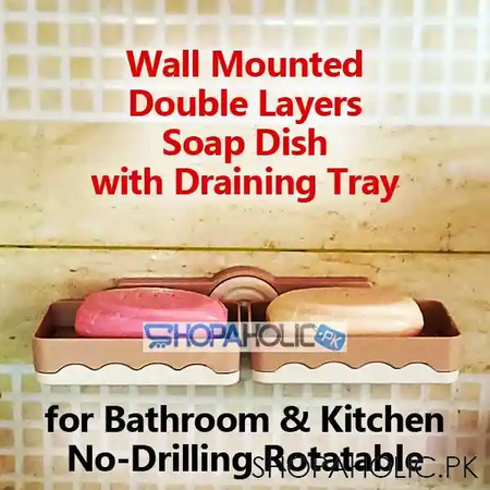 wall mounted double layer soap holder with draining tray image2