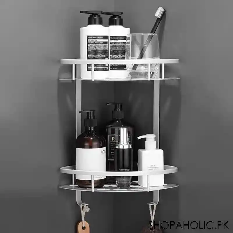 wall mounted double layer triangle aluminum corner rack for bathroom image3