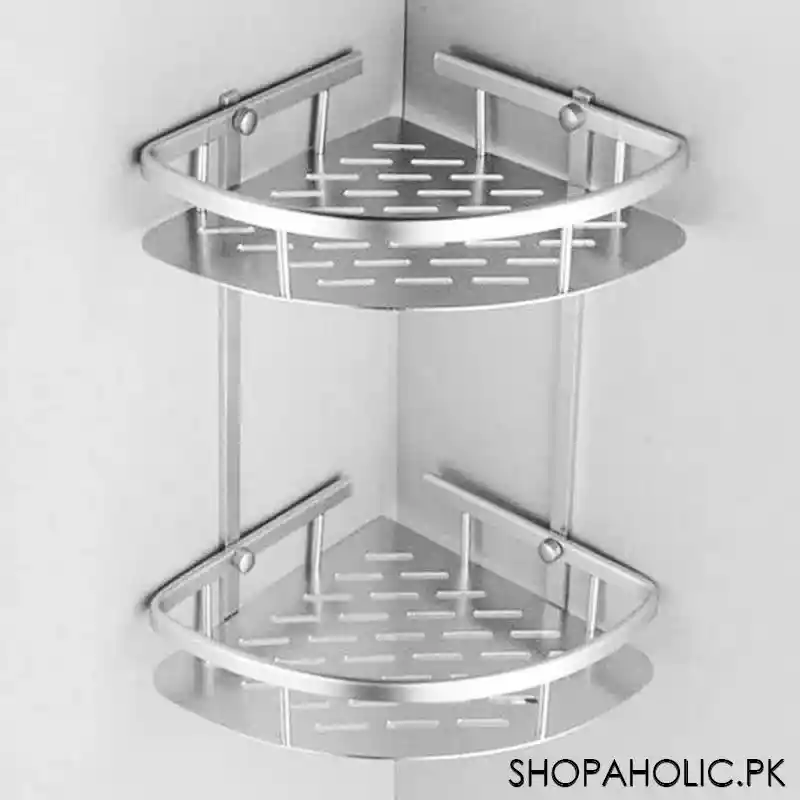 wall mounted double layer triangle aluminum corner rack for bathroom image6