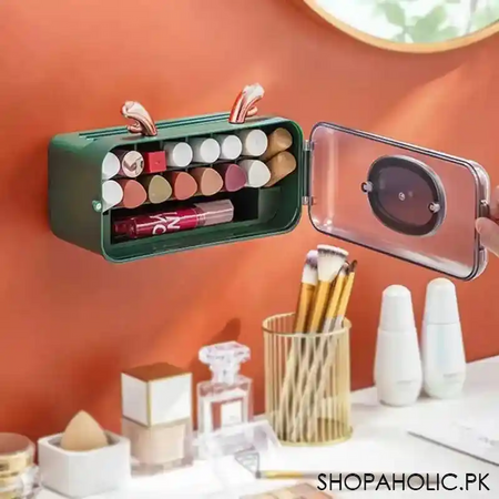 wall mounted lipstick holder organizer display case dust proof with mirror main image