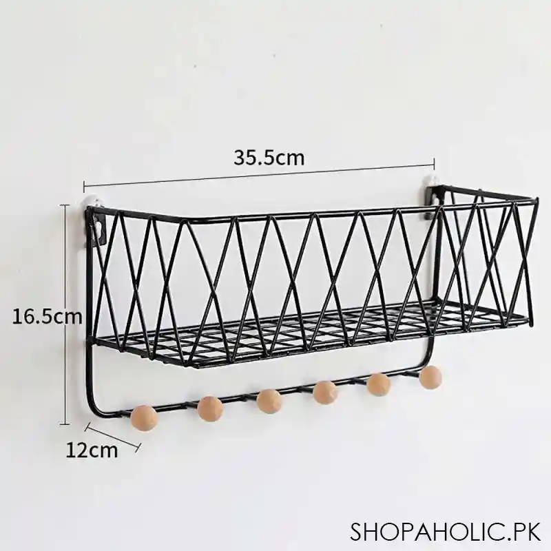 wall mounted metal wire storage rack with six hooks for kitchen and bathroom shelf organizer image6