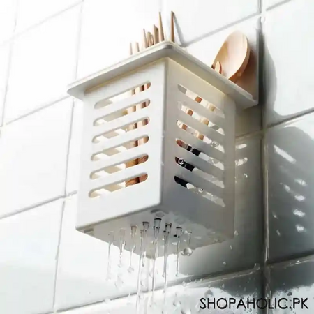 wall mounted multifunctional draining cutlery storage box holder image4