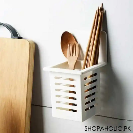 wall mounted multifunctional draining cutlery storage box holder main image