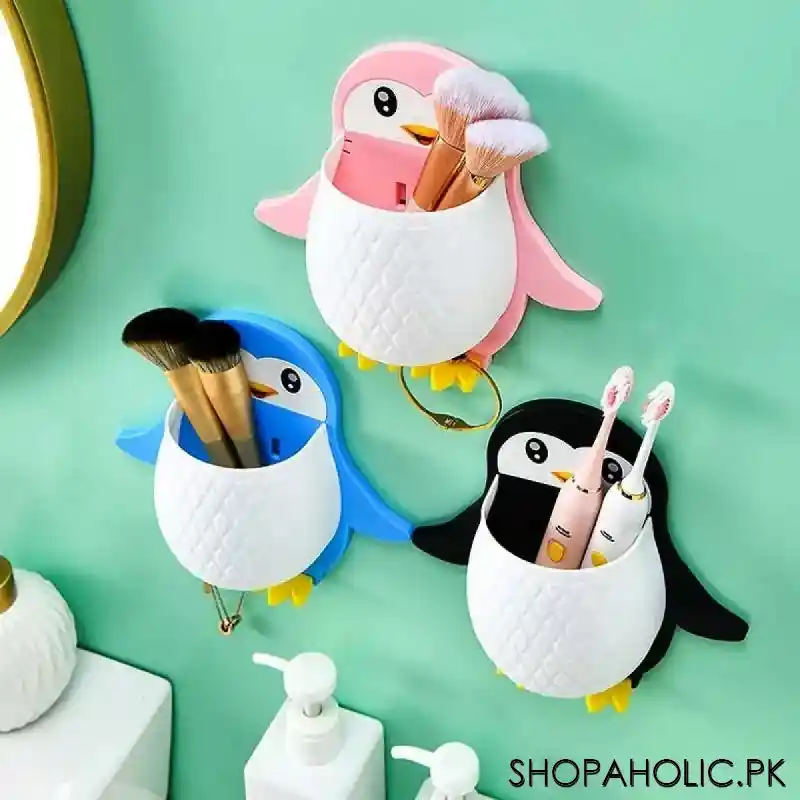wall mounted penguin toothbrush storage holder main image