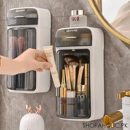 wall mounted rotatable split storage makeup organizer main image