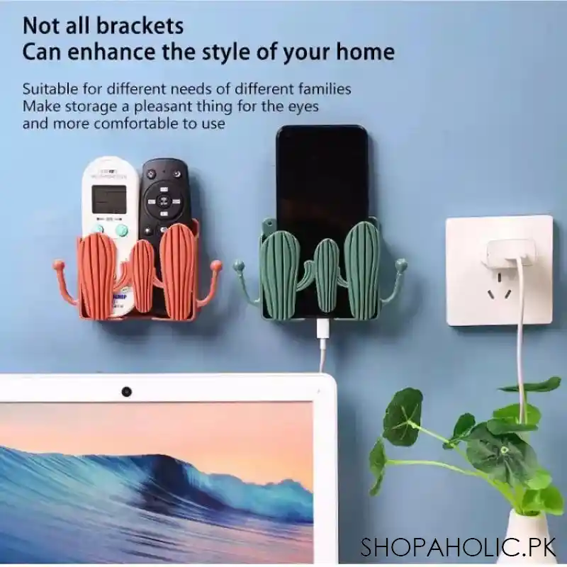 wall mounted self adhesive cactus shaped charger phone bracket holder image4