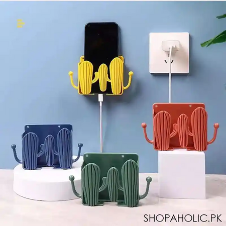 wall mounted self adhesive cactus shaped charger phone bracket holder main image