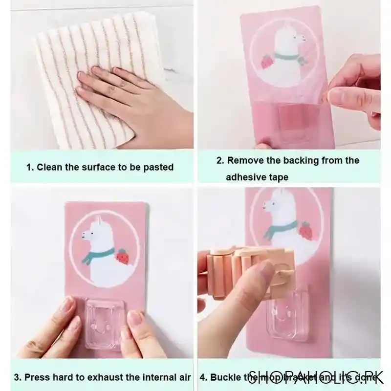 wall mounted self adhesive character broom mop holder for home, kitchen and wardrobe image3