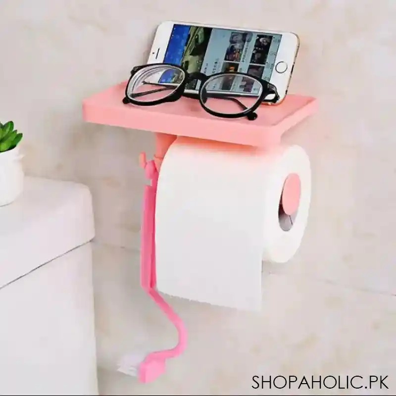 wall mounted toilet paper roll holder with shelf image3