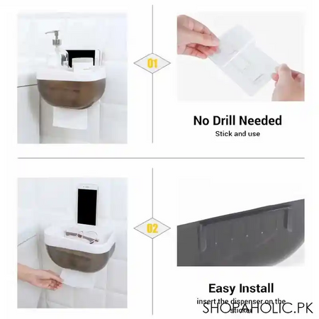 wall mounted toilet tissue roll paper holder with shelf storage organizer image2