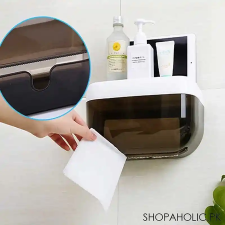 wall mounted toilet tissue roll paper holder with shelf storage organizer image4