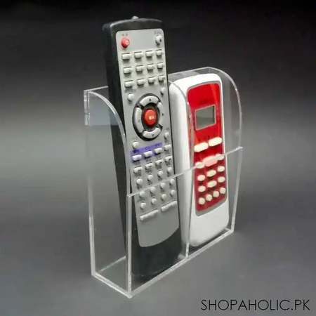 wall mounted two slot acrylic remote control storage holder main image