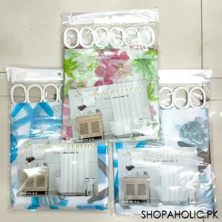 waterproof shower curtain with hooks (random design) image4