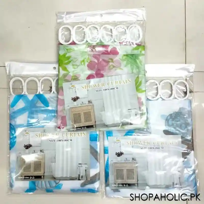 waterproof shower curtain with hooks (random design) image4