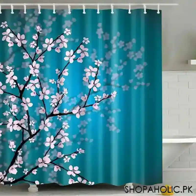 waterproof shower curtain with hooks (random design) main image