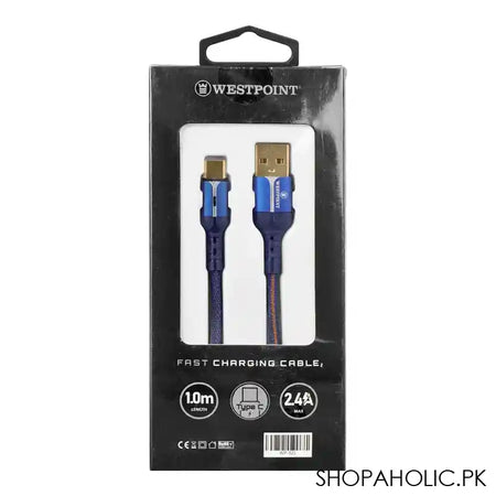 West Point 2.4A Type C Fast Charging Cable, 1.0m Length, Blue, WP-322 - Image 2